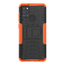 For Samsung Galaxy A21s Tire Texture Shockproof TPU+PC Protective Case with Holder(Orange)