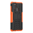 For Samsung Galaxy A21s Tire Texture Shockproof TPU+PC Protective Case with Holder(Orange)