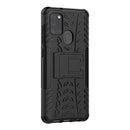 For Samsung Galaxy A21s Tire Texture Shockproof TPU+PC Protective Case with Holder(Black)
