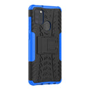 For Samsung Galaxy A21s Tire Texture Shockproof TPU+PC Protective Case with Holder(Blue)