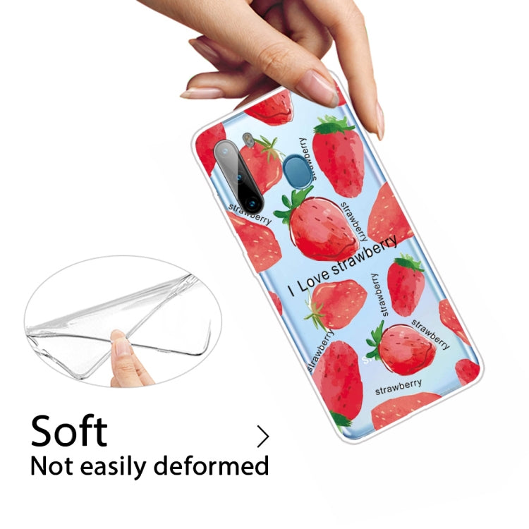 For Samsung Galaxy A21 Shockproof Painted TPU Protective Case(Love Strawberry)