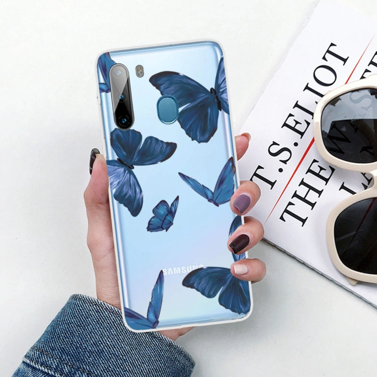 For Samsung Galaxy A21 Shockproof Painted TPU Protective Case(Blue Butterfly)