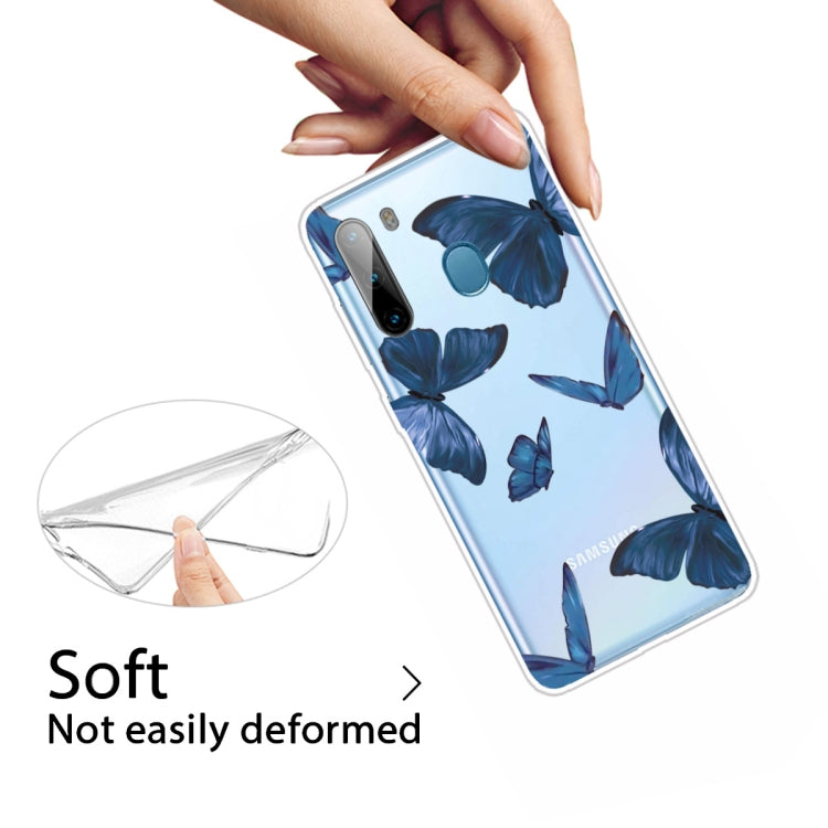 For Samsung Galaxy A21 Shockproof Painted TPU Protective Case(Blue Butterfly)