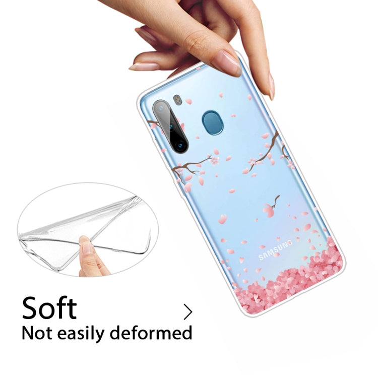 For Samsung Galaxy A21 Shockproof Painted TPU Protective Case(Cherry Blossoms)