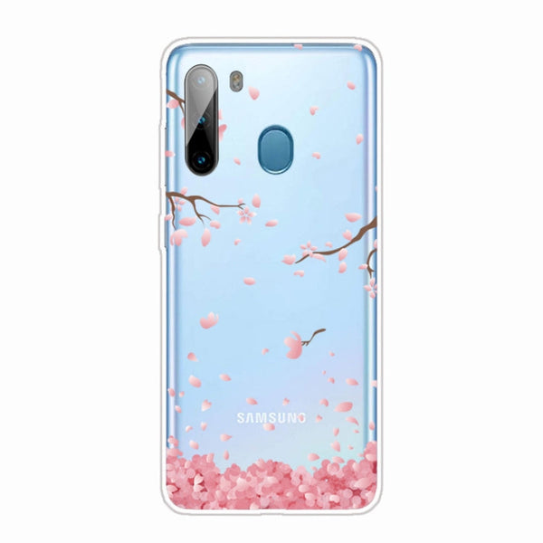 For Samsung Galaxy A21 Shockproof Painted TPU Protective Case(Cherry Blossoms)