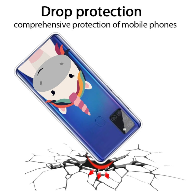 For Samsung Galaxy A21s Shockproof Painted TPU Protective Case(Fat Unicorn)