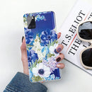 For Samsung Galaxy A21s Shockproof Painted TPU Protective Case(Blue White Roses)