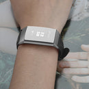For Fitbit Charge 3 / 4 Slim Steel Head Leather Watch Band(Black)