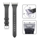 For Fitbit Charge 3 / 4 Slim Steel Head Leather Watch Band(Black)