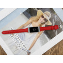 For Fitbit Charge 3 / 4 Slim Steel Head Leather Watch Band(Red)