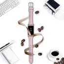 For Fitbit Charge 3 / 4 Slim Steel Head Leather Watch Band(Rose Pink)