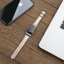 For Fitbit Charge 3 / 4 Slim Steel Head Leather Watch Band(Rose Gold)