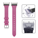 For Fitbit Charge 3 / 4 Slim Steel Head Leather Watch Band(Rose Red)