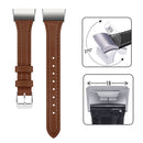 For Fitbit Charge 3 / 4 Slim Steel Head Leather Watch Band(Brown)