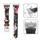 For Fitbit Charge 3 / 4 Slim Steel Head Leather Watch Band(Pink Flower)