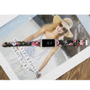For Fitbit Charge 3 / 4 Slim Steel Head Leather Watch Band(Pink Flower)