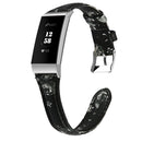 For Fitbit Charge 3 / 4 Slim Steel Head Leather Watch Band(Grey Flower)