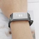 For Fitbit Charge 3 / 4 Slim Steel Head Leather Watch Band(Grey Flower)