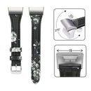 For Fitbit Charge 3 / 4 Slim Steel Head Leather Watch Band(Grey Flower)