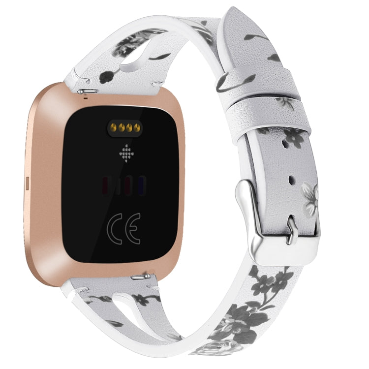 For Fitbit Versa 2 Leather Middle Opening Watch Band(White Ash Flower)