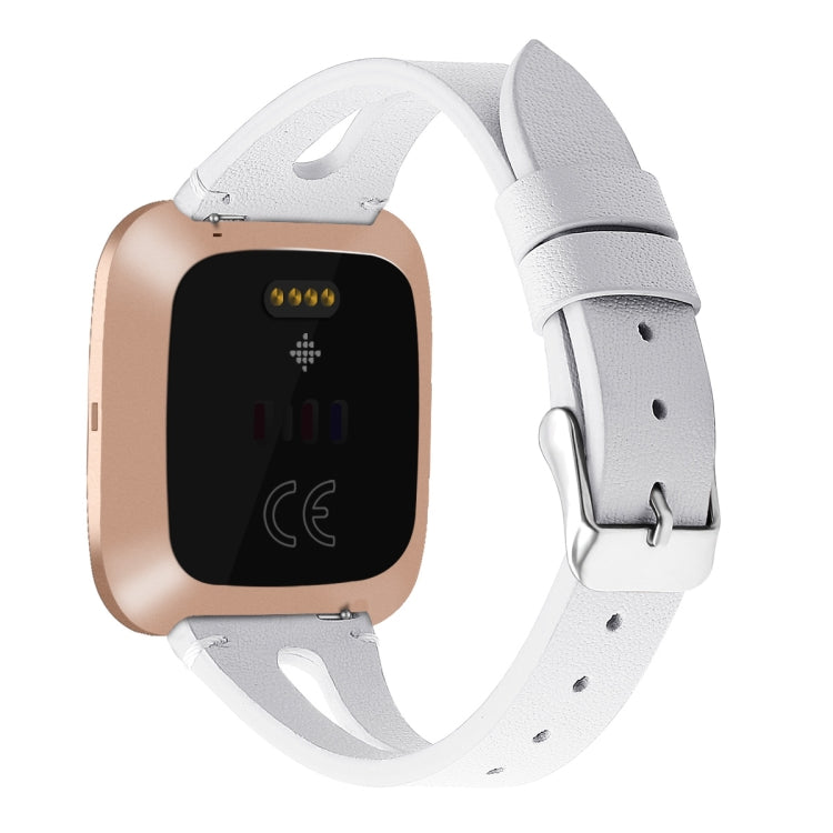 For Fitbit Versa 2 Leather Middle Opening Watch Band(White)