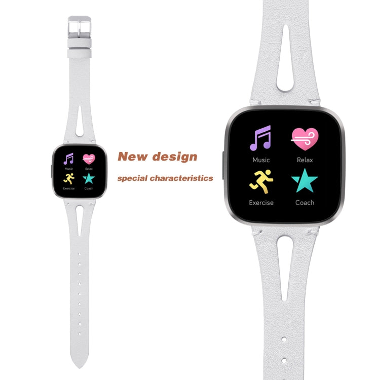 For Fitbit Versa 2 Leather Middle Opening Watch Band(White)
