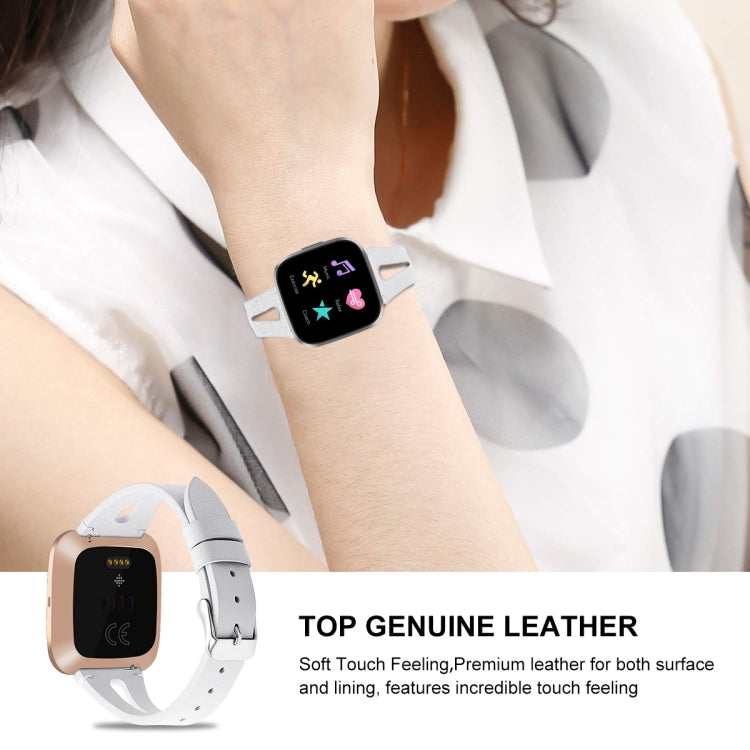 For Fitbit Versa 2 Leather Middle Opening Watch Band(White)