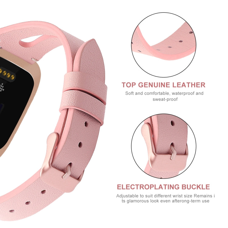 For Fitbit Versa 2 Leather Middle Opening Watch Band(Pink)
