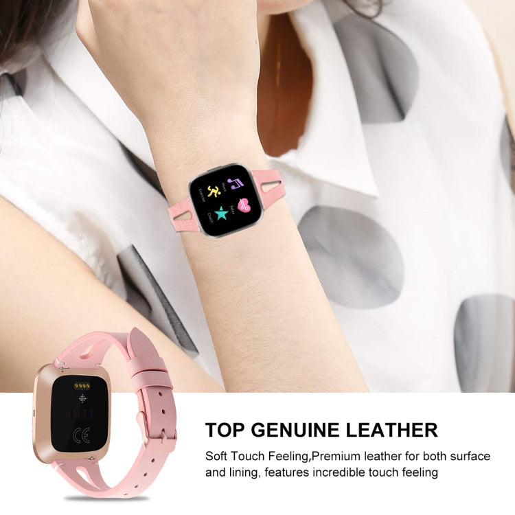 For Fitbit Versa 2 Leather Middle Opening Watch Band(Pink)