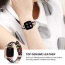 For Fitbit Versa 2 Leather Middle Opening Watch Band(Black Pink Flower)