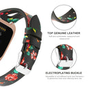 For Fitbit Versa 2 Leather Middle Opening Watch Band(Black Safflower)