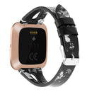 For Fitbit Versa 2 Leather Middle Opening Watch Band(Black Ash Flower)