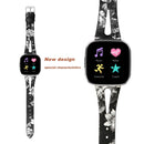 For Fitbit Versa 2 Leather Middle Opening Watch Band(Black Ash Flower)