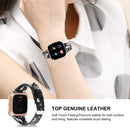 For Fitbit Versa 2 Leather Middle Opening Watch Band(Black Ash Flower)