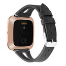 For Fitbit Versa 2 Leather Middle Opening Watch Band(Black)
