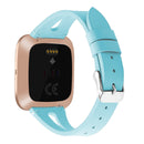 For Fitbit Versa 2 Leather Middle Opening Watch Band(Blue)