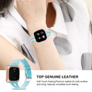 For Fitbit Versa 2 Leather Middle Opening Watch Band(Blue)