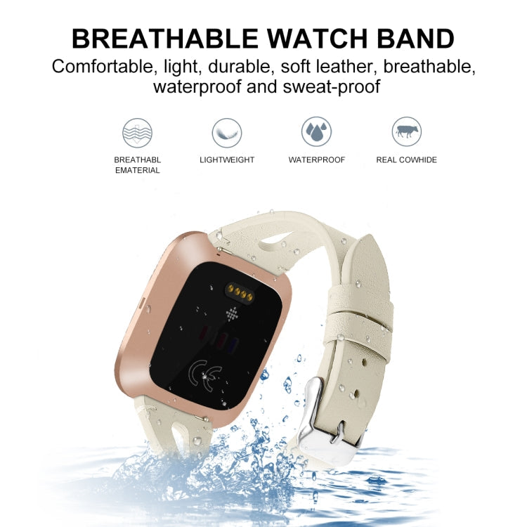 For Fitbit Versa 2 Leather Middle Opening Watch Band(Creamy White)