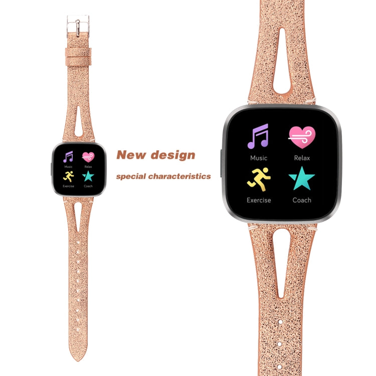 For Fitbit Versa 2 Leather Middle Opening Watch Band(Champagne Gold)