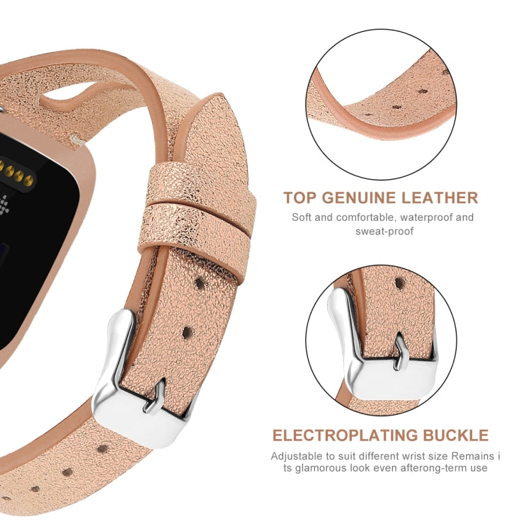 For Fitbit Versa 2 Leather Middle Opening Watch Band(Champagne Gold)