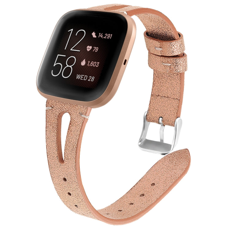 For Fitbit Versa 2 Leather Middle Opening Watch Band(Champagne Gold)