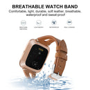 For Fitbit Versa 2 Leather Middle Opening Watch Band(Brown)