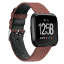 For Fitbit Versa Casual Denim Canvas Leather Watch Band(Dark Brown)