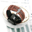 For Fitbit Versa Casual Denim Canvas Leather Watch Band(Dark Brown)