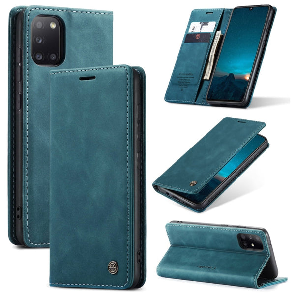 For Samsung Galaxy A31 CaseMe-013 Multifunctional Retro Frosted Horizontal Flip Leather Case with Card Slot & Holder & Wallet(Blue)