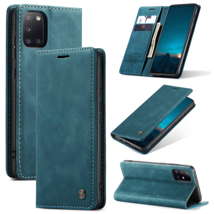 For Samsung Galaxy A31 CaseMe-013 Multifunctional Retro Frosted Horizontal Flip Leather Case with Card Slot & Holder & Wallet(Blue)