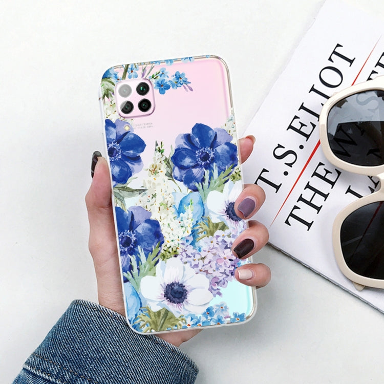 For Huawei P40 lite / nova 6 SE Shockproof Painted TPU Protective Case(Blue White Rose)