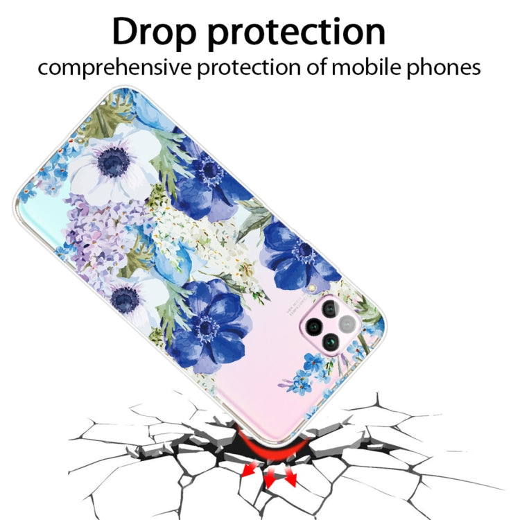 For Huawei P40 lite / nova 6 SE Shockproof Painted TPU Protective Case(Blue White Rose)