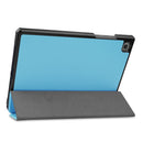 For Samsung Galaxy Tab A7 2020 T500 Custer Texture Horizontal Flip Leather Case with Three-folding Holder & Sleep / Wake-up Function(Sky Blue)