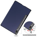 For Samsung Galaxy Tab S7 T870 Custer Texture Horizontal Flip Leather Case with Three-folding Holder & Sleep / Wake-up Function(Dark Blue)